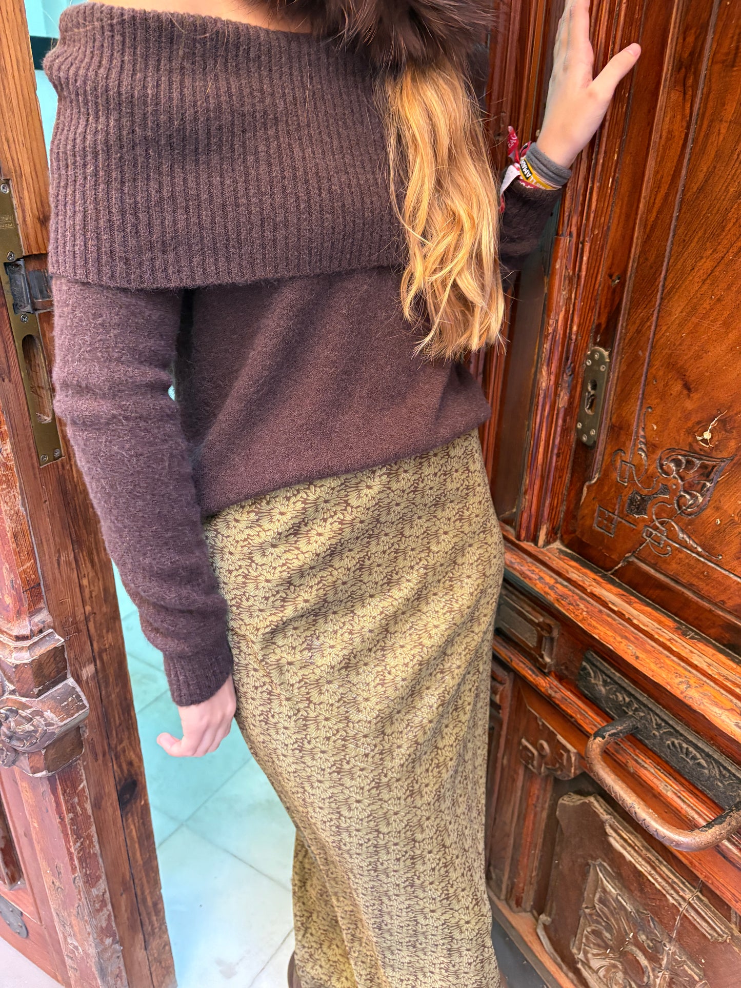 Falda de gasa estampada color verde