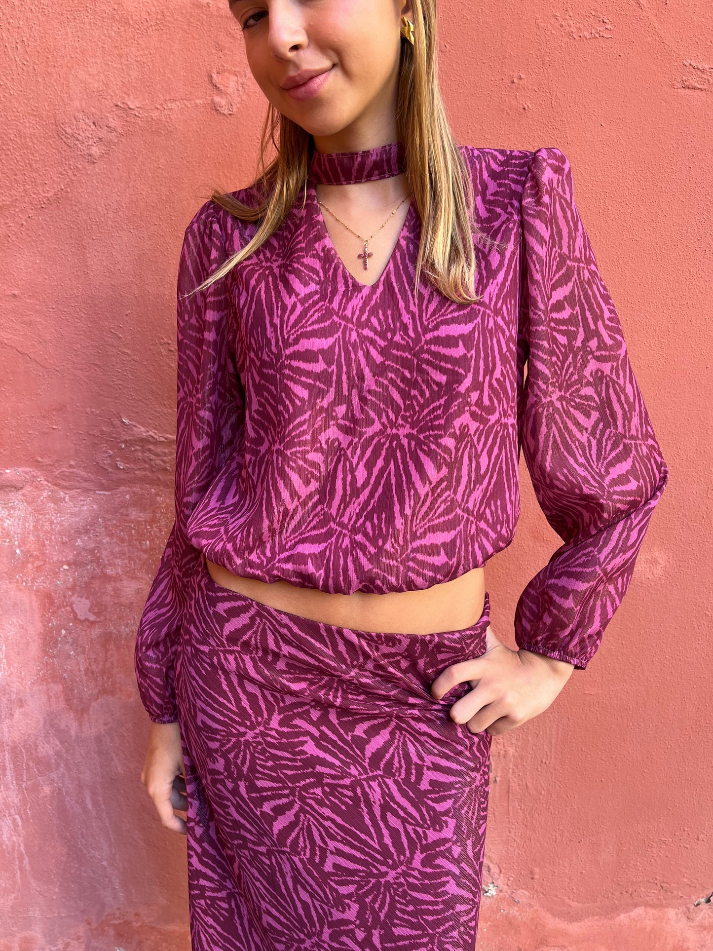 Falda de gasa Animal print fucsia