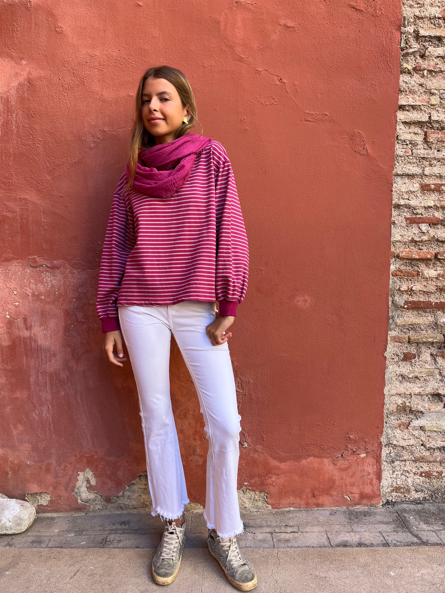 Sudadera de algodón rayas fresa