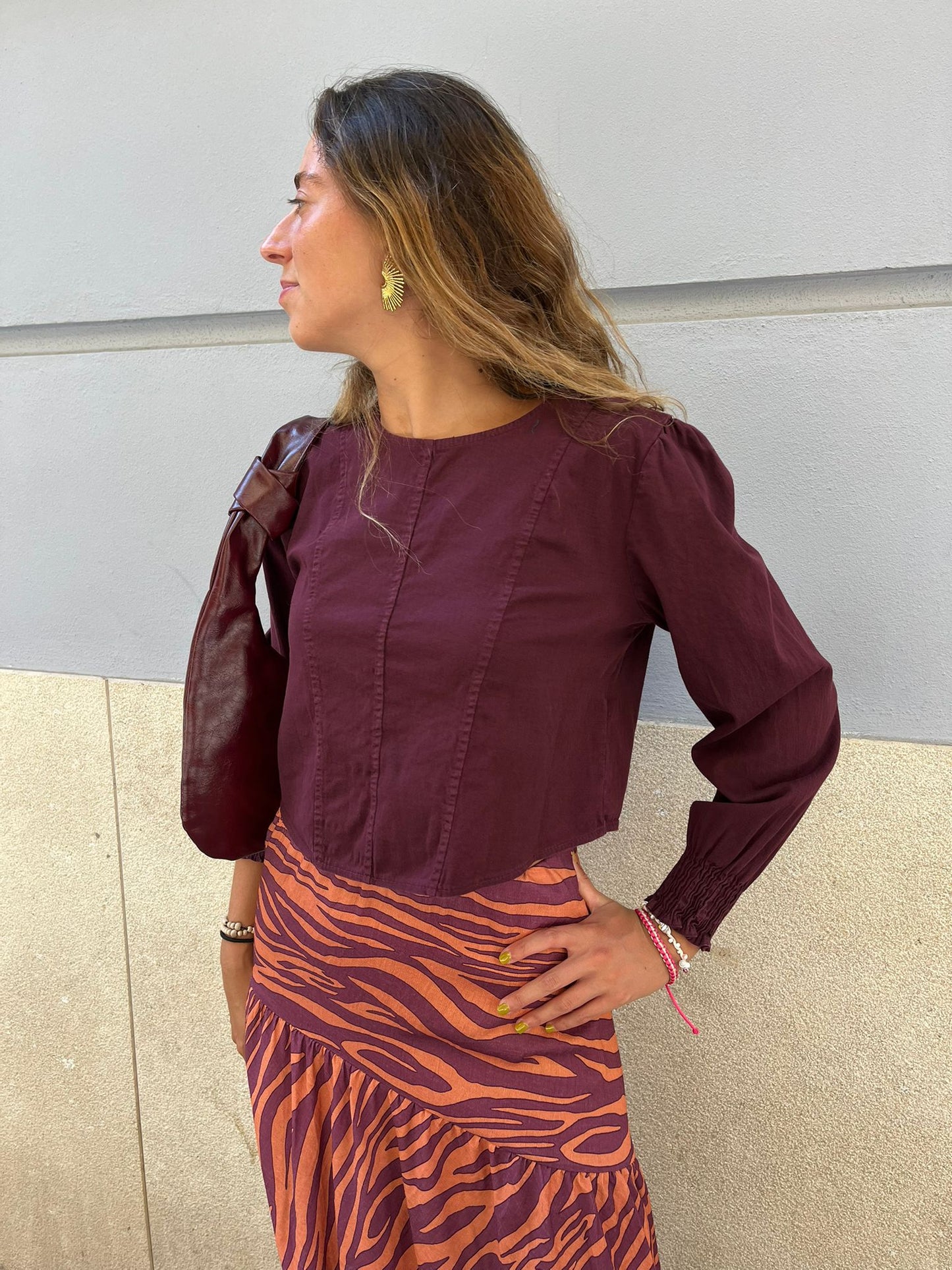 Falda oblicua animal print marrón chocolate-teja