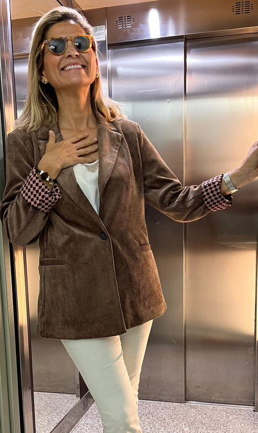 Chaqueta de pana con forro de estampado geométrico