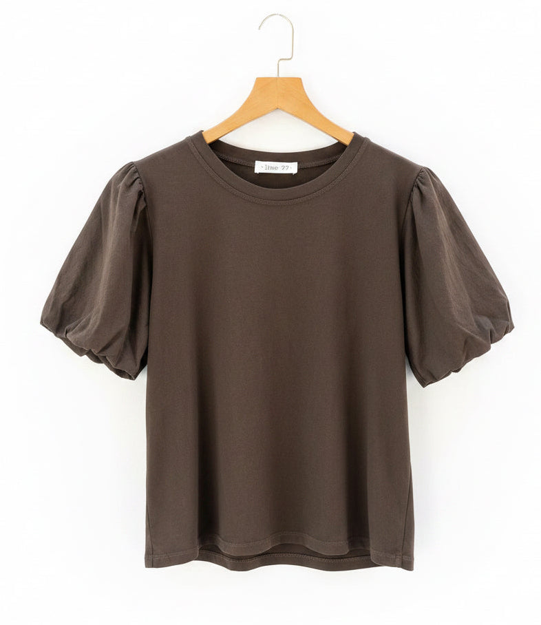 Camiseta de algodón con mangas abullonadas de tela