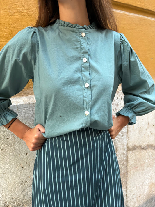 Camisa cuello mao verde turquesa