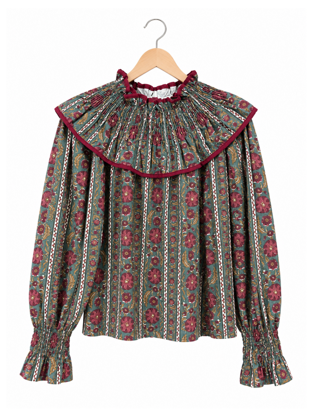 Camisa estampada con pechera fruncida