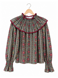 Camisa estampada con pechera fruncida