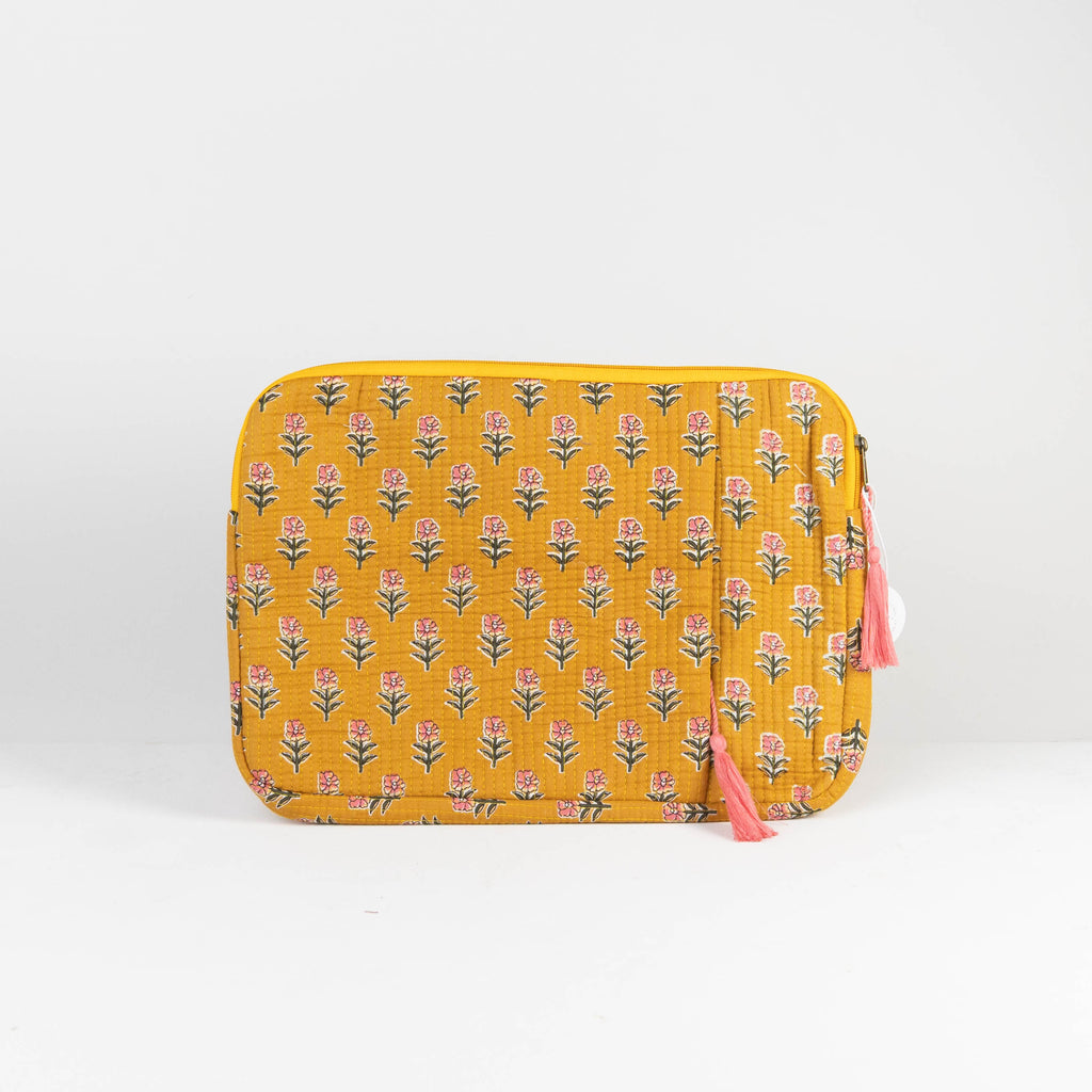 Funda de Laptop con asa y bolsillo exterior para cables MOSTAZA