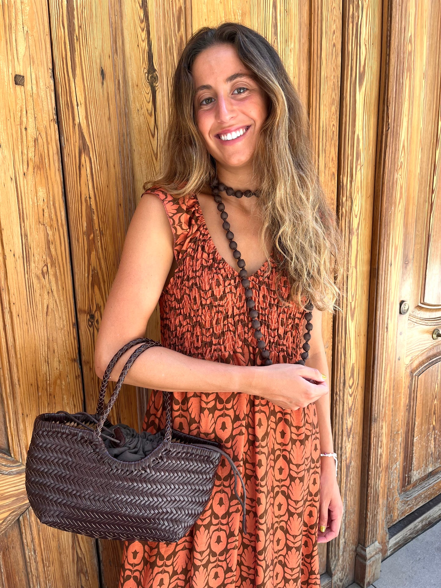 Vestido estampado marrón chocolate/naranja
