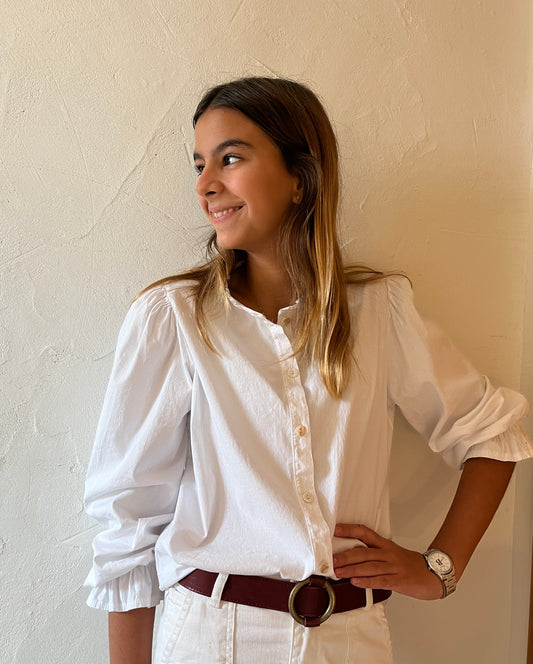 Camisa blanca básica cuello mao