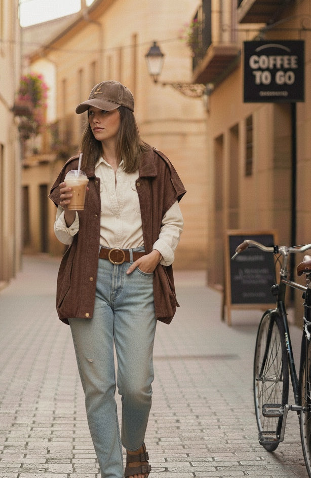 Chaleco de antelina marrón chocolate