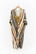 Vestido/Kaftan de seda fría de rayas en dos tonos