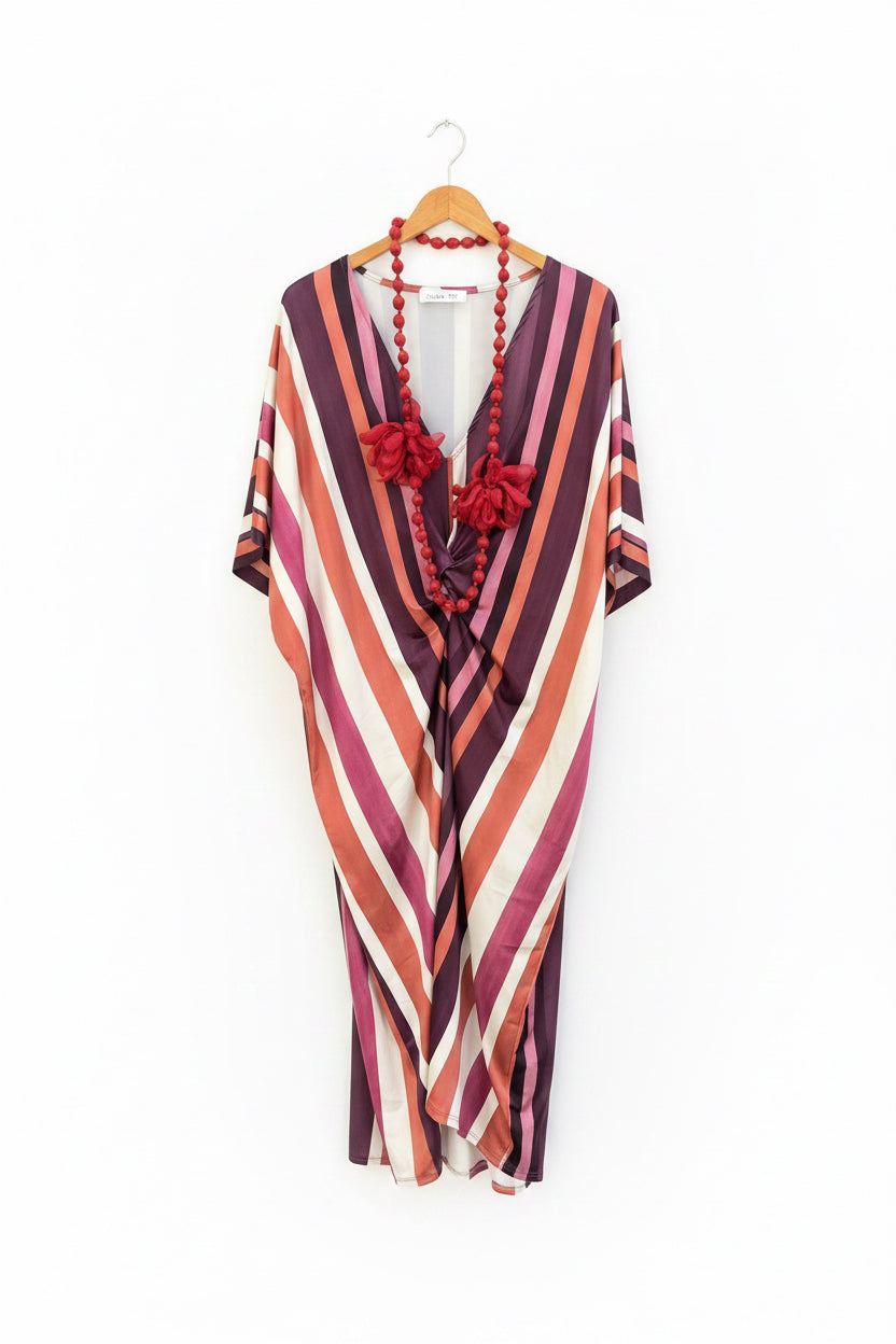 Vestido/Kaftan de seda fría de rayas en dos tonos