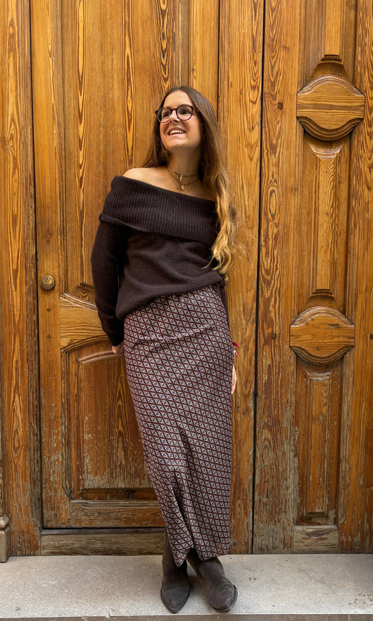 Falda de gasa estampada en marrón chocolate