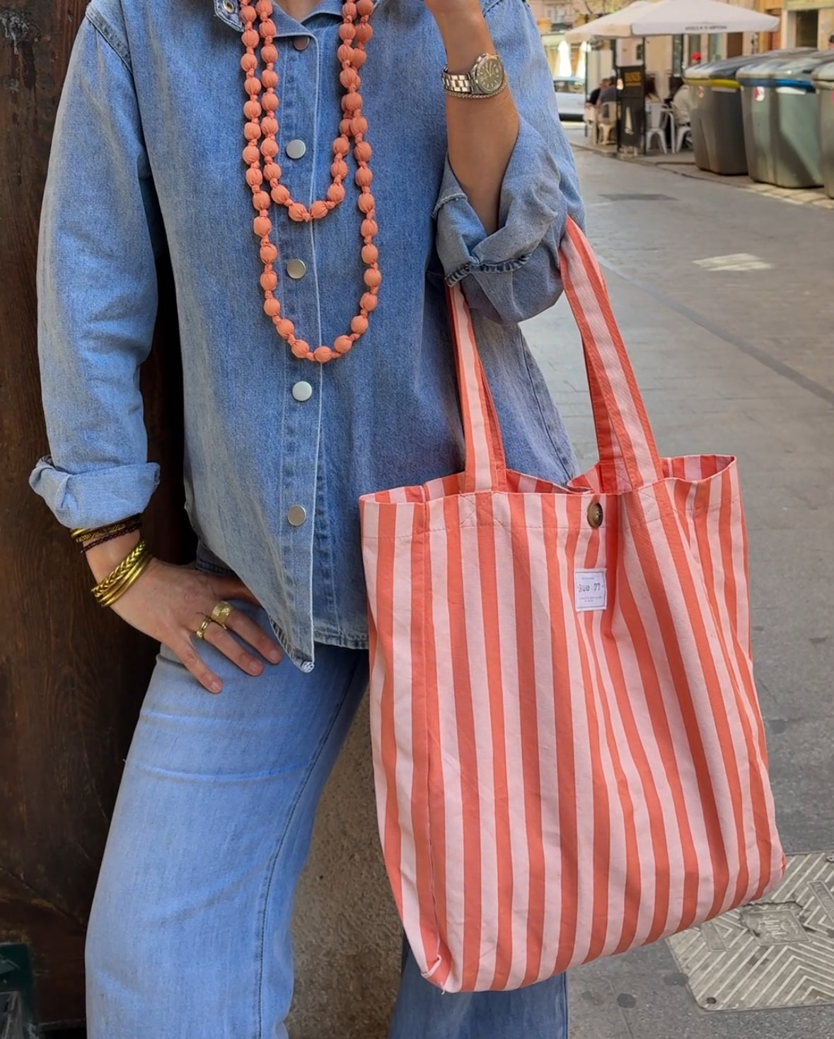 Bolsa de lona de rayas