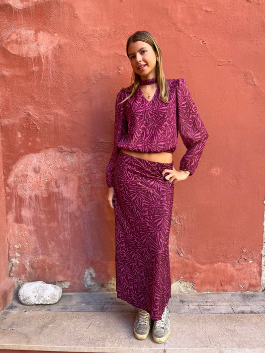 Falda de gasa Animal print fucsia