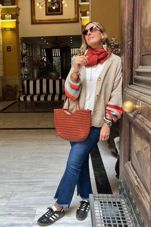 Chaqueta de lana  con mangas de rayas