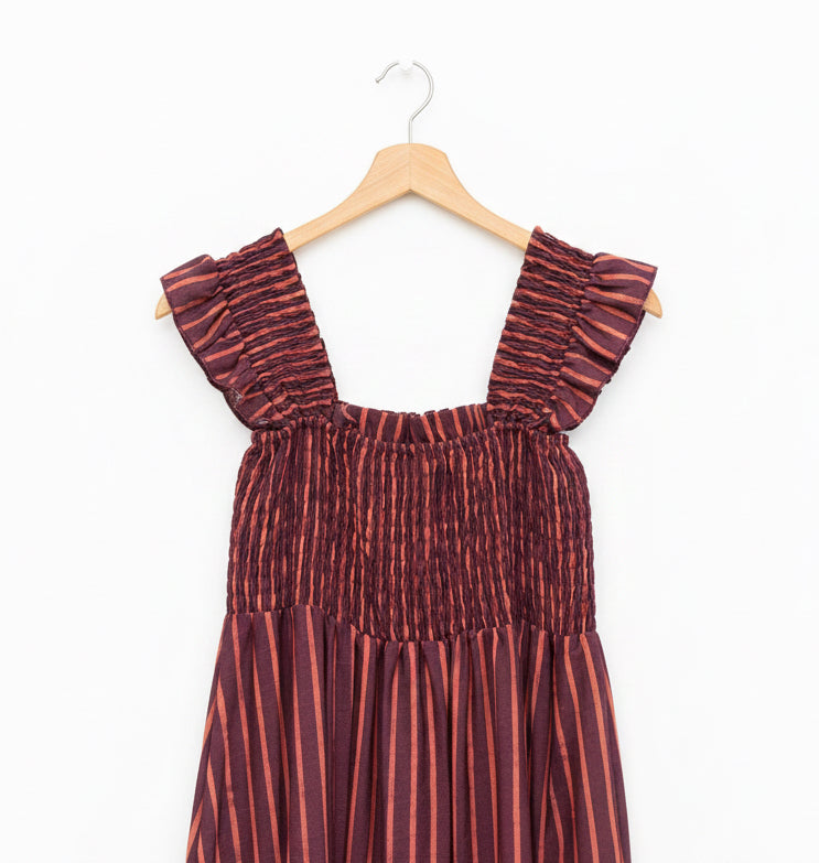 Vestido de rayas con frunce