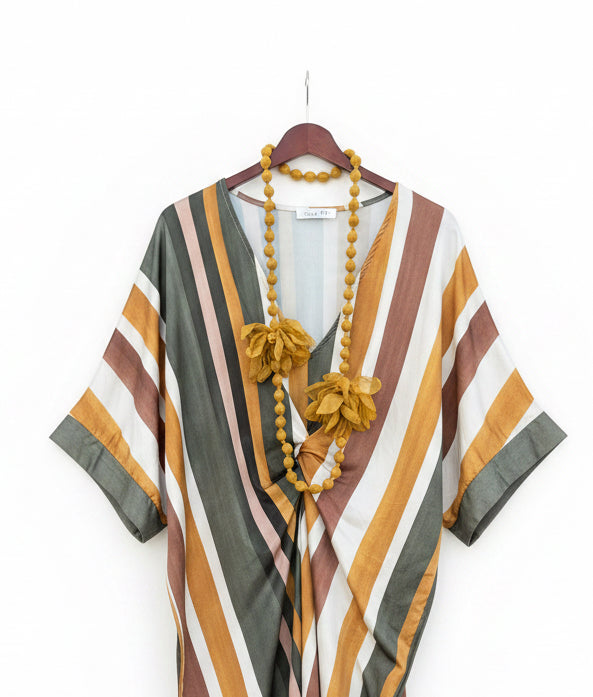 Vestido/Kaftan de seda fría de rayas en dos tonos