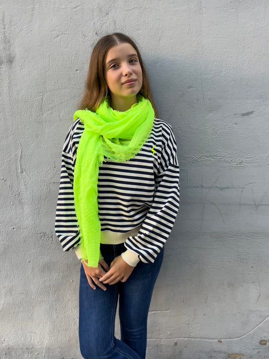 Sudadera rayas marino/blanco con rayo amarillo flúor bordado