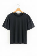 Camiseta de algodón con mangas abullonadas de tela