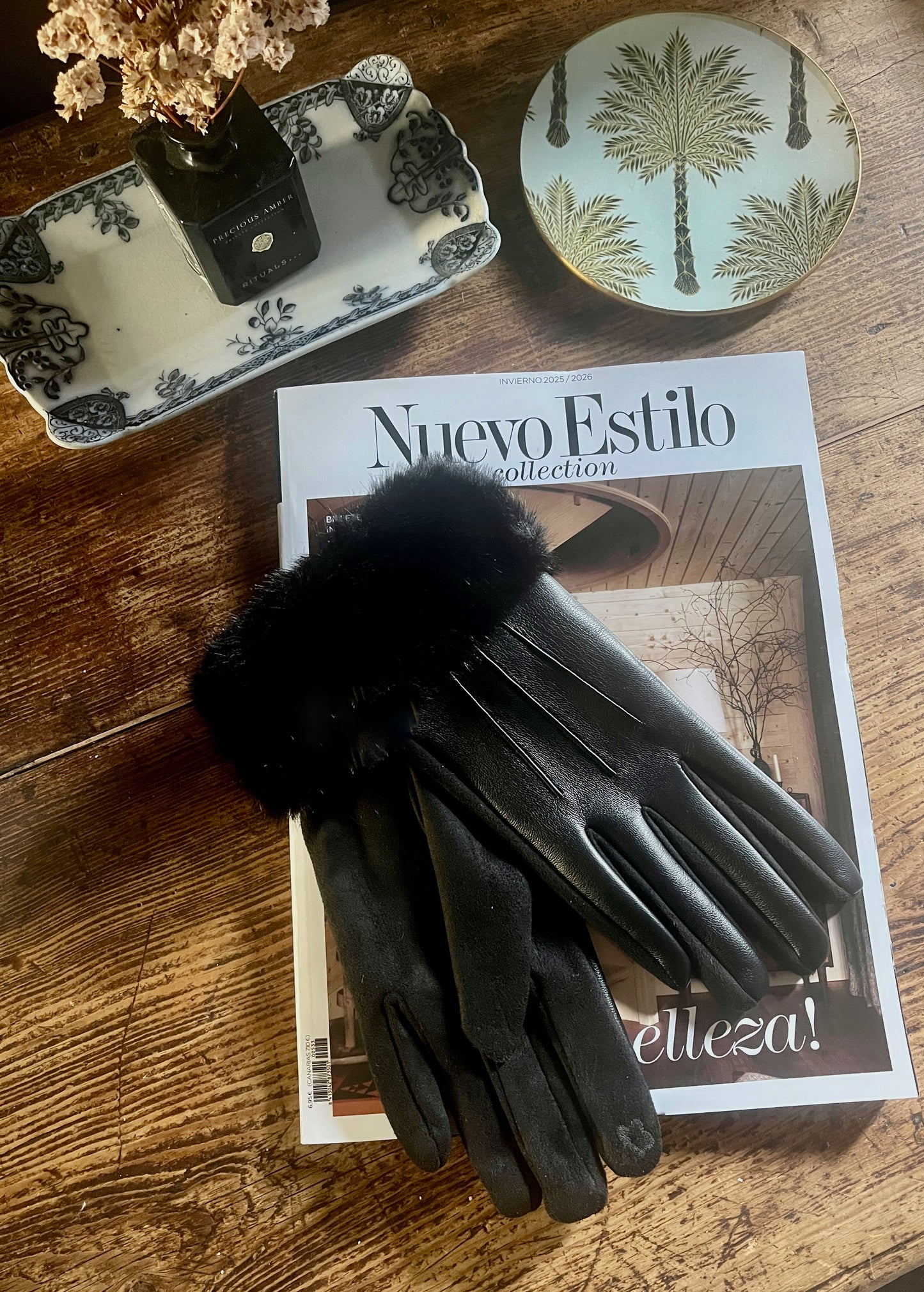 Guantes de polipiel con pelo