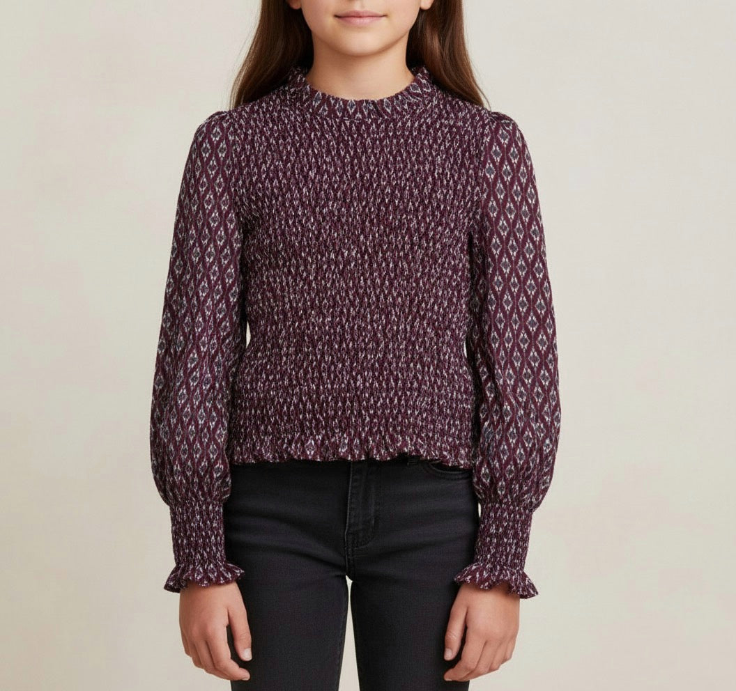 Camisa de gasa fruncida estampada