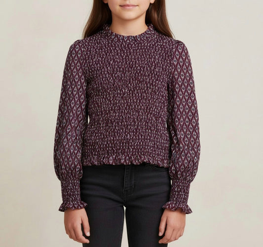 Camisa de gasa fruncida estampada