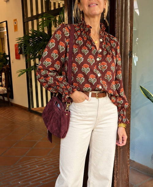 Camisa cuello alto fruncido