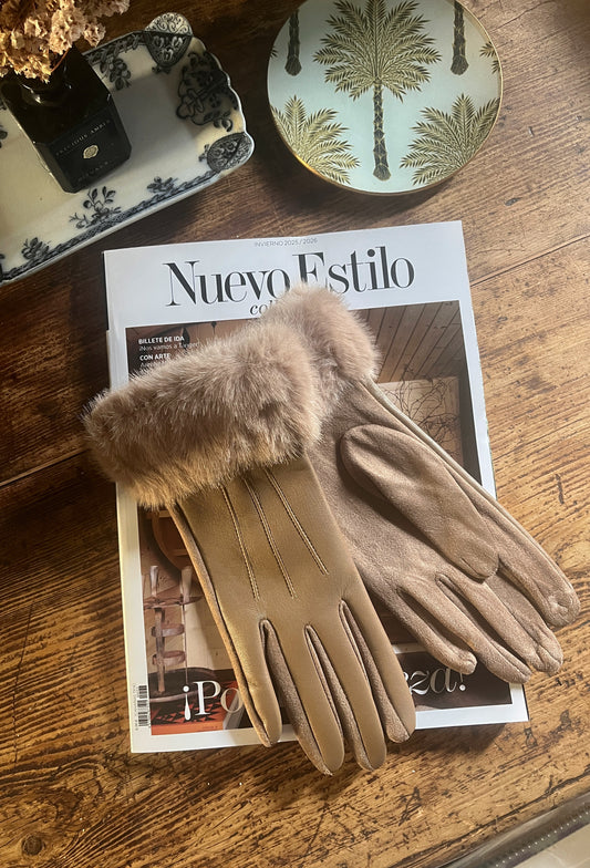 Guantes de polipiel con pelo