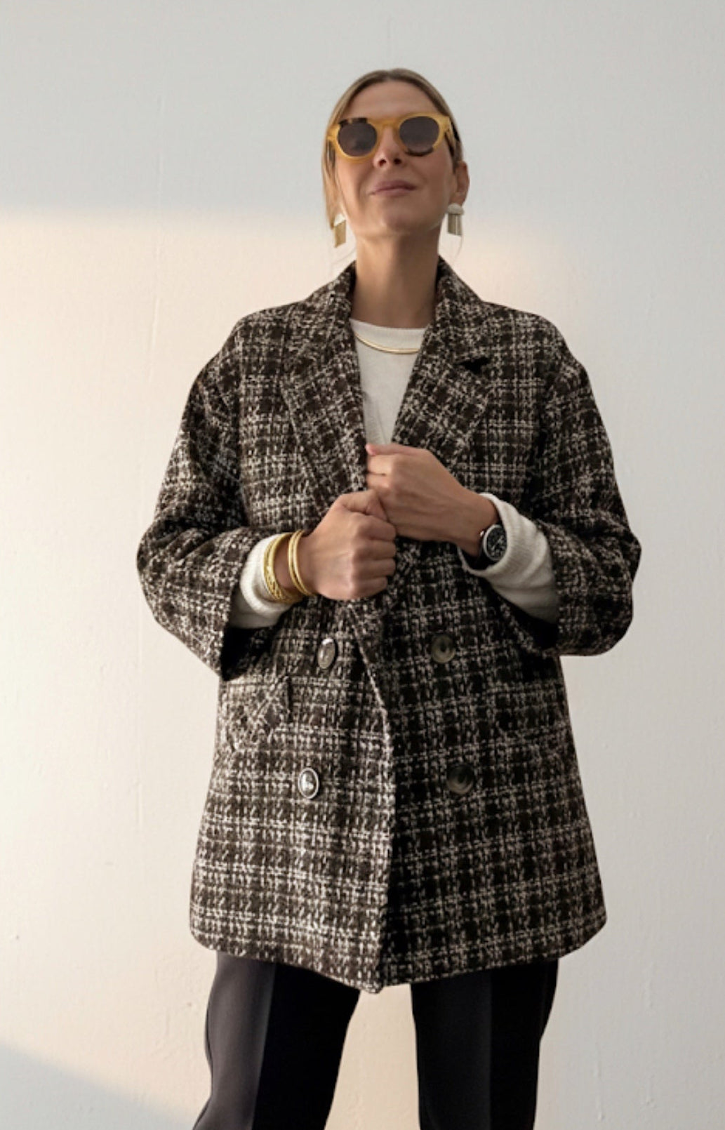 Chaquetón de paño cuadros marrones