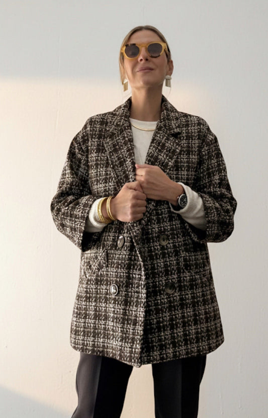 Chaquetón de paño cuadros marrones