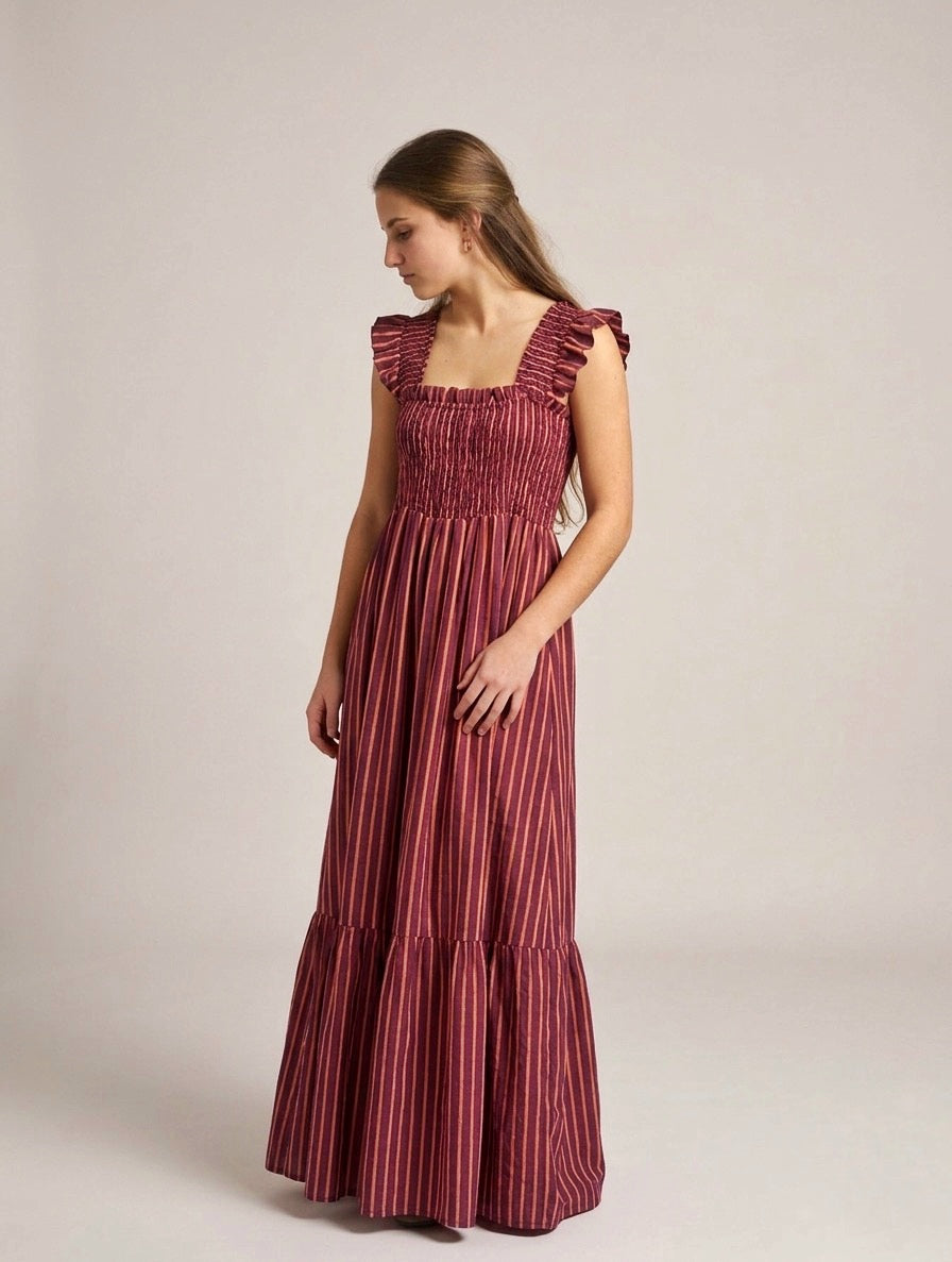 Vestido de rayas con frunce