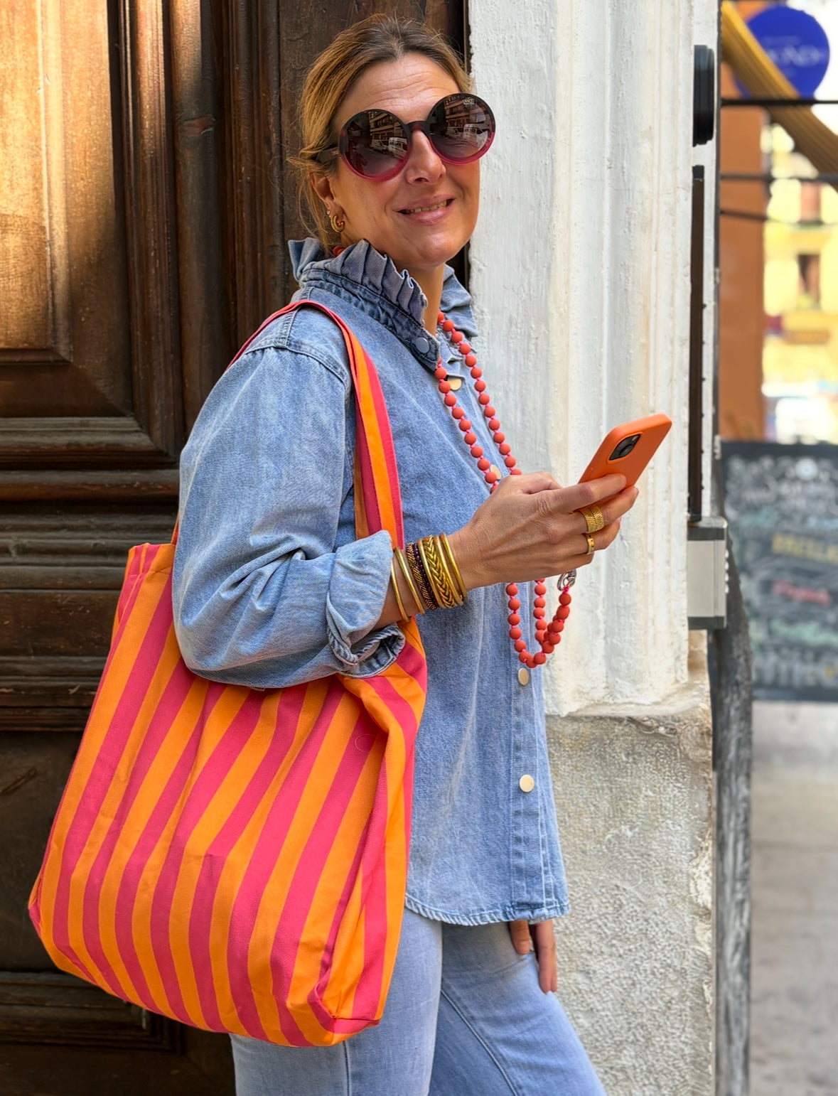 Bolsa de lona de rayas
