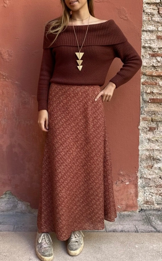 Falda de gasa estampada color caldera