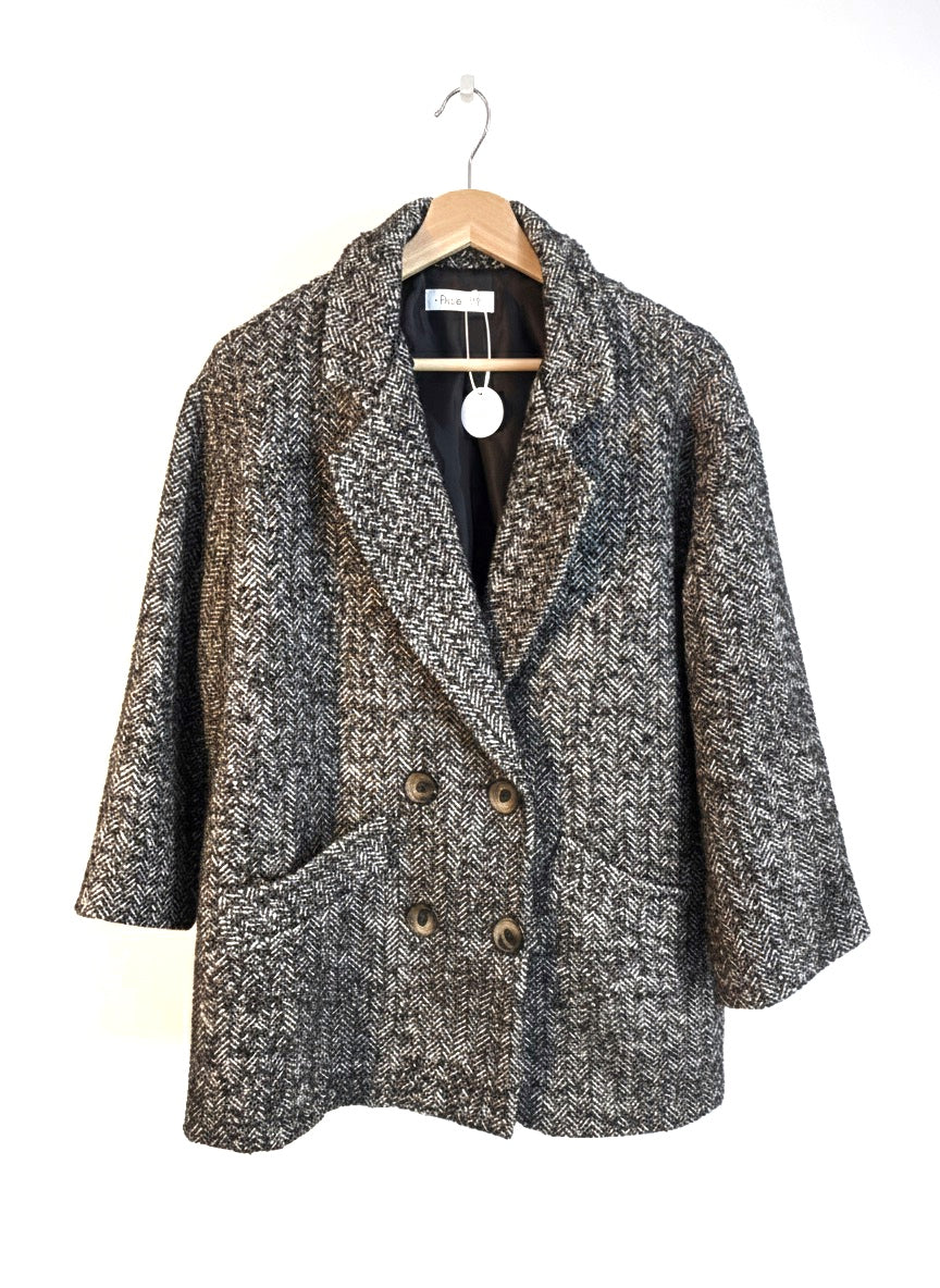 Chaquetón de paño espiga blanco y negro