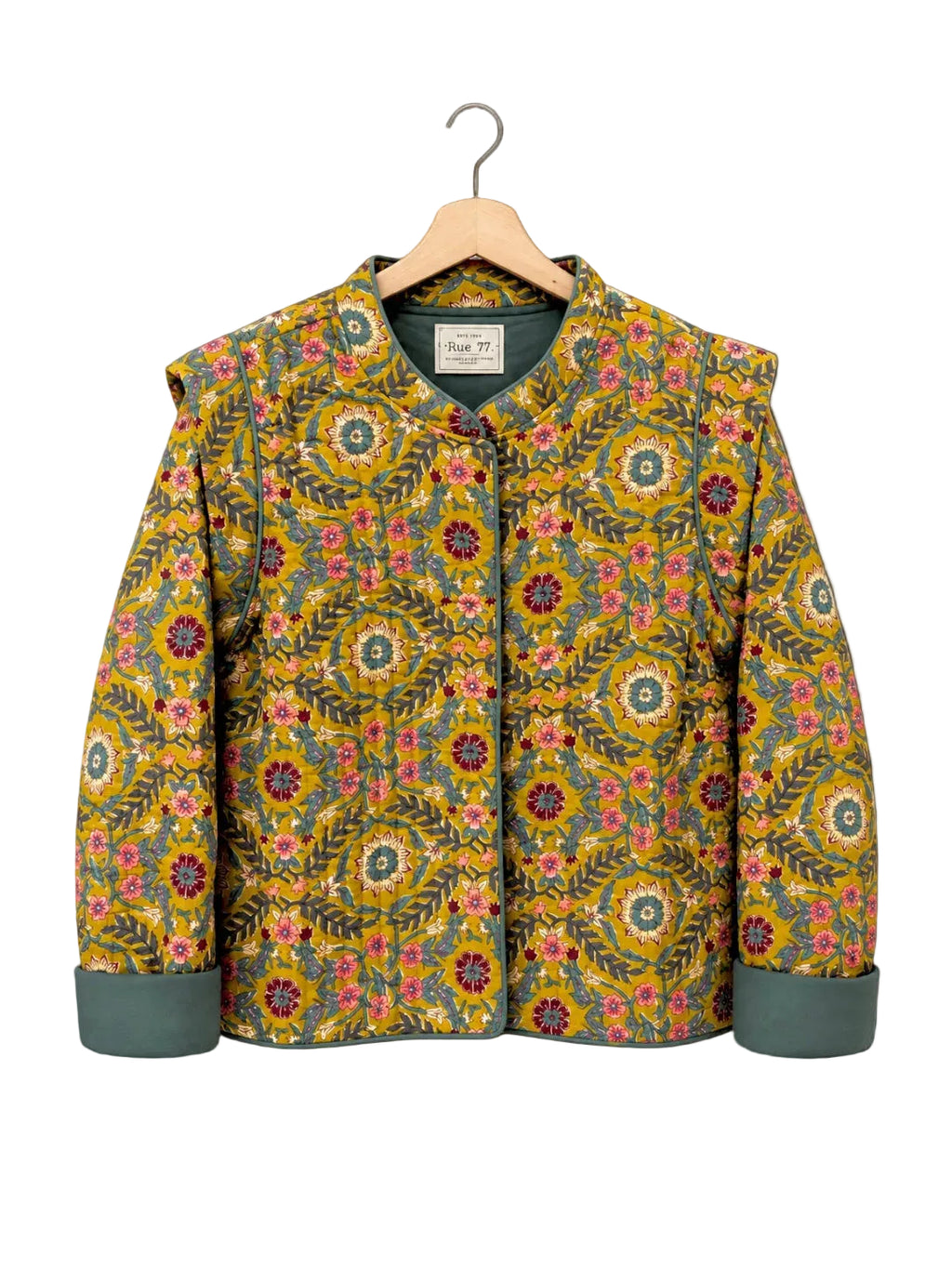 Chaqueta India de flores en tono mostaza y verde
