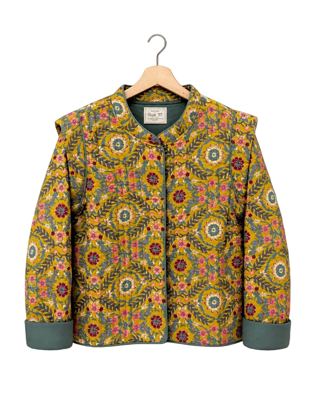 Chaqueta India de flores en tono mostaza y verde