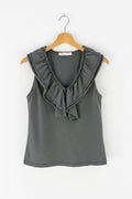 Camiseta de algodón con escote volante