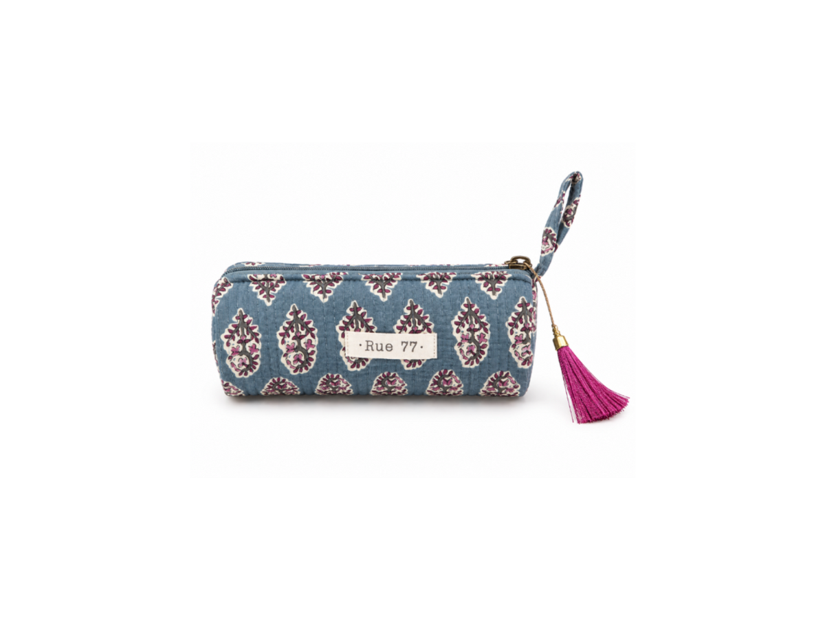 Estuche en block print de la India AZUL LAVANDA
