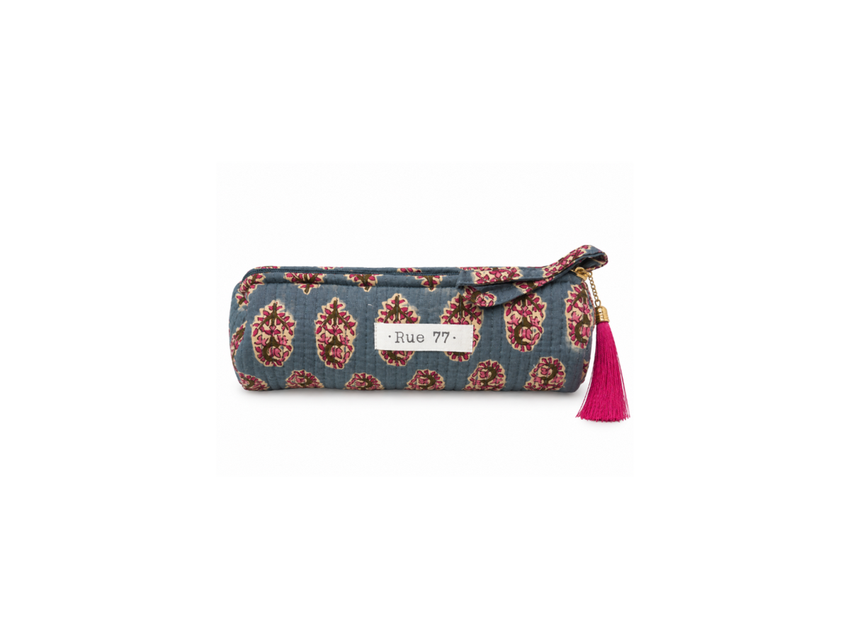 Estuche en block print de la India GRIS