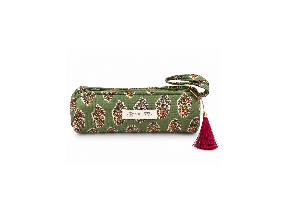 Estuche en block print de la India VERDE