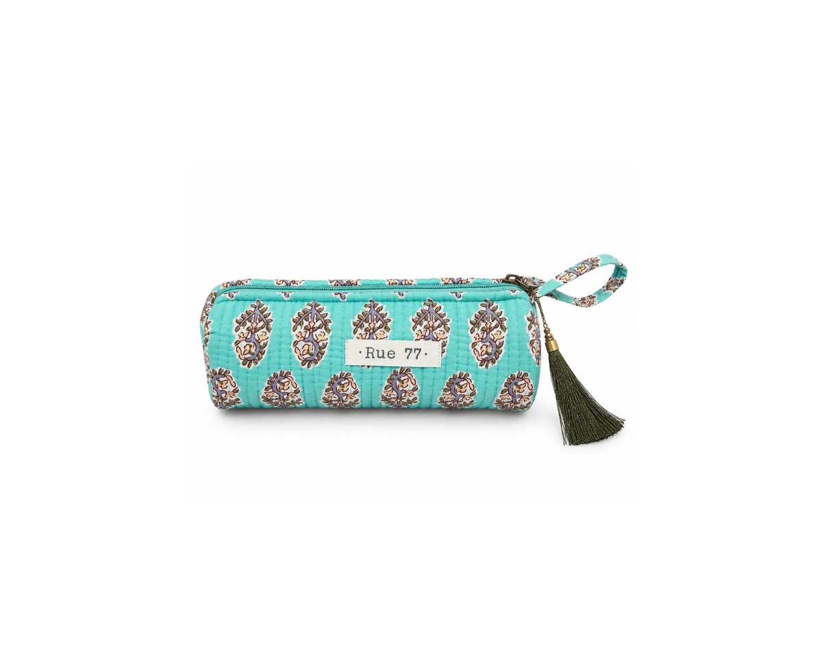 Estuche en block print de la India AZUL TURQUESA