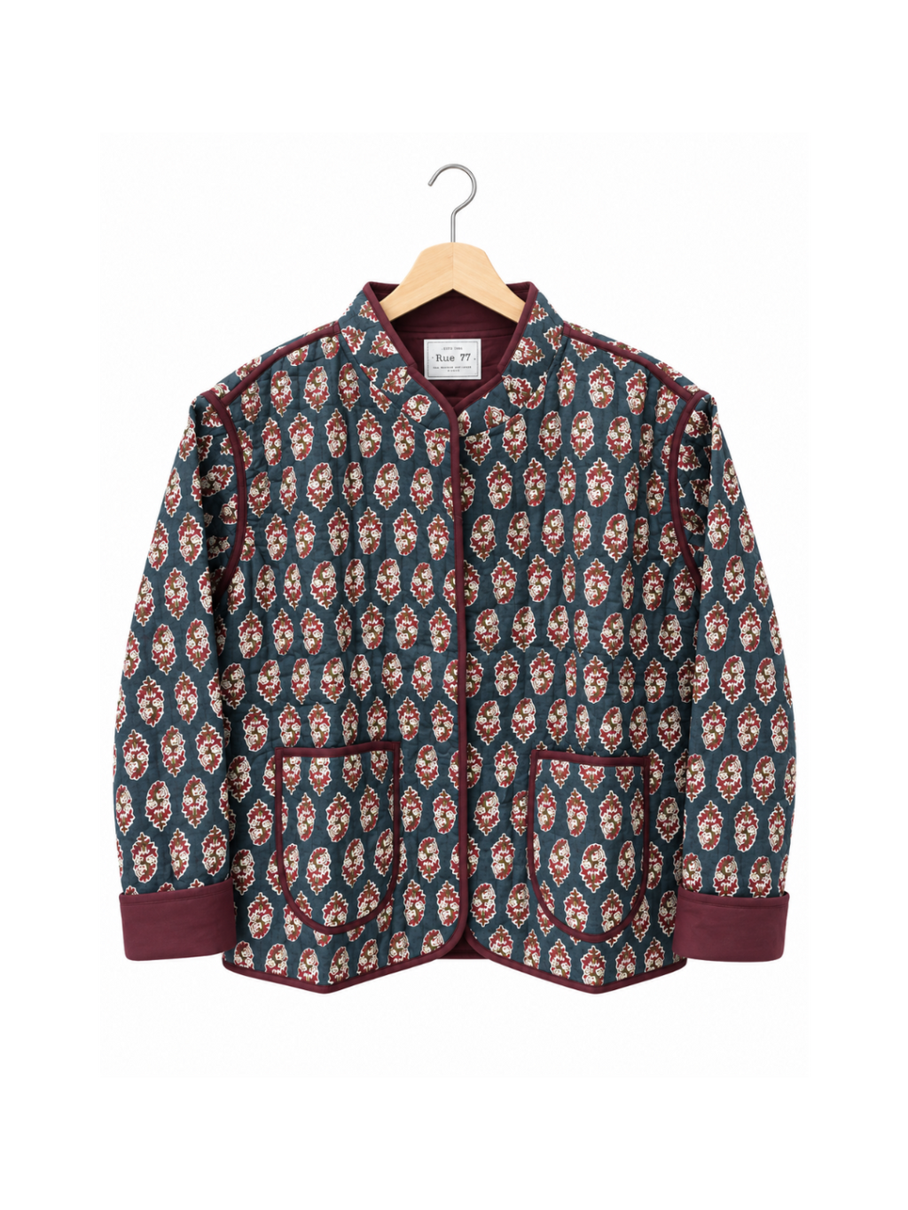 Chaqueta India de flores en tonos gris y granate