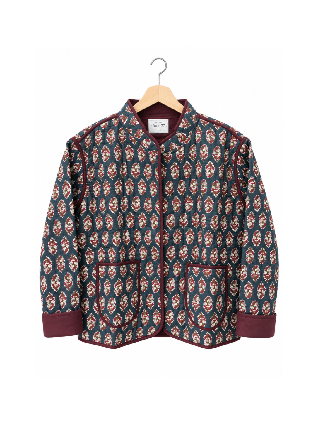 Chaqueta India de flores en tonos gris y granate