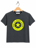 Camiseta Rue GRIS logo AMARILLO flúor