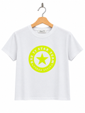 Camiseta Rue BLANCA logo AMARILLO flúor