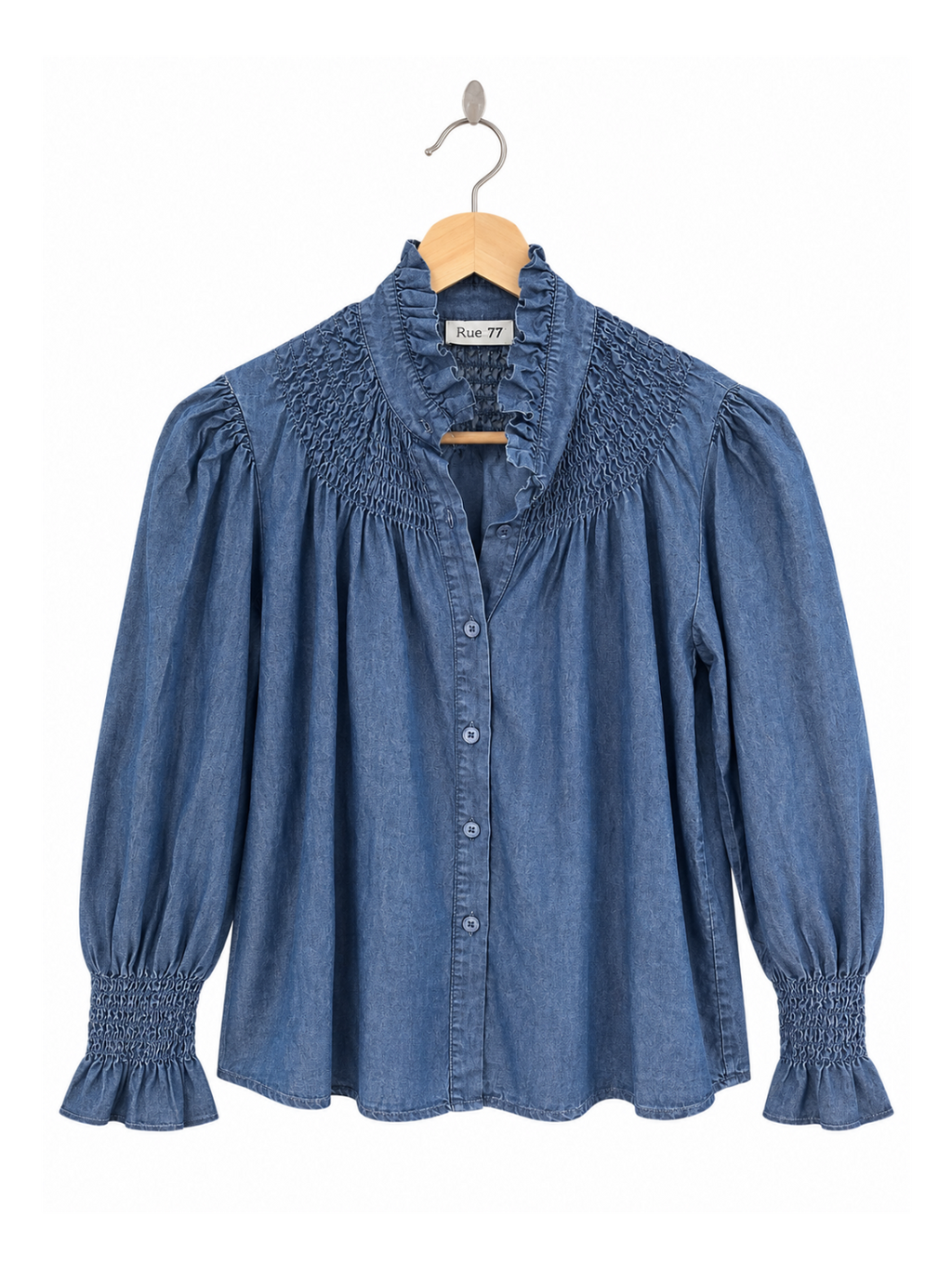 Camisa vaquera con cuello y puños fruncidos