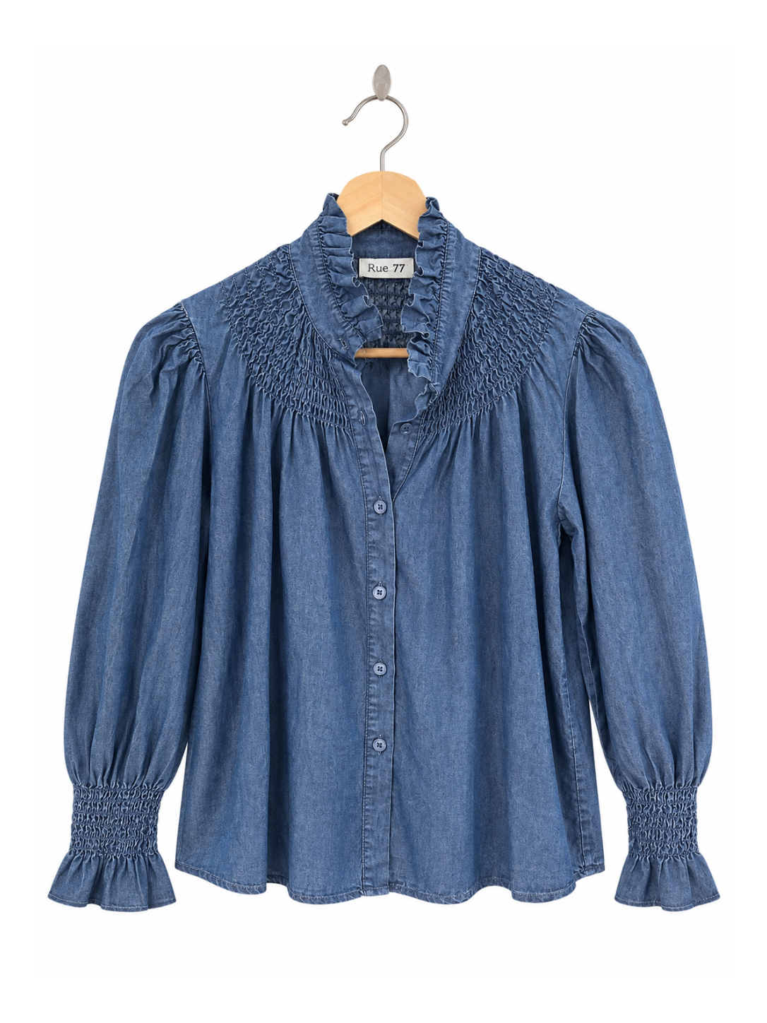 Camisa vaquera con cuello y puños fruncidos