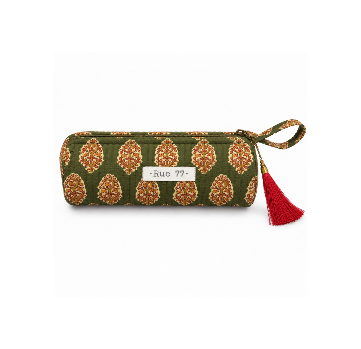 Estuche en block print de la India VERDE MILITAR