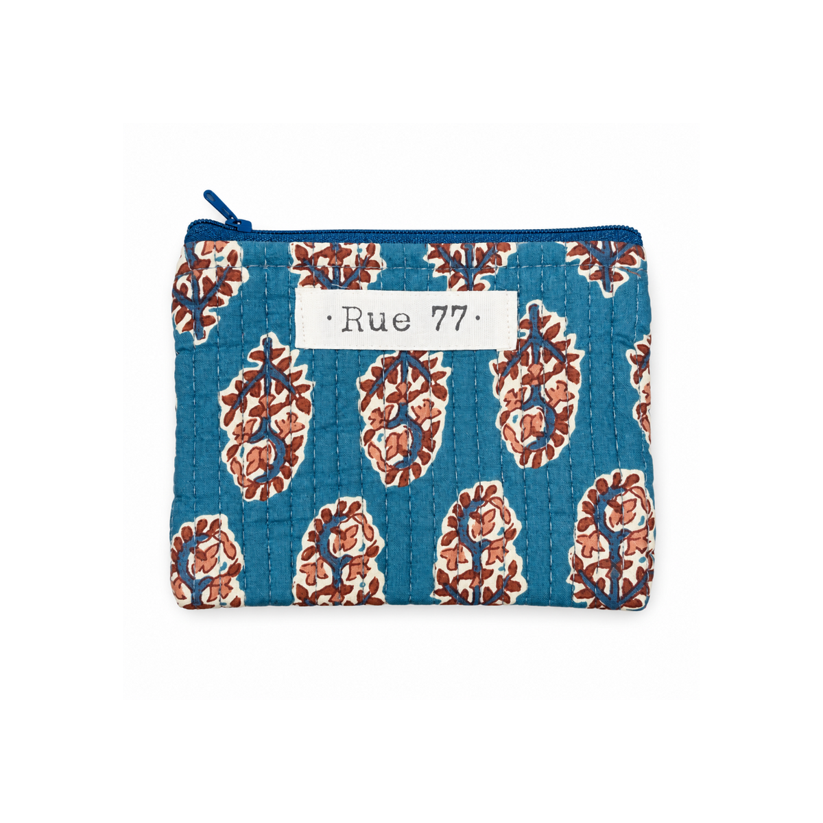Monedero pequeño en block print de la India AZUL (12 x 10 cms)