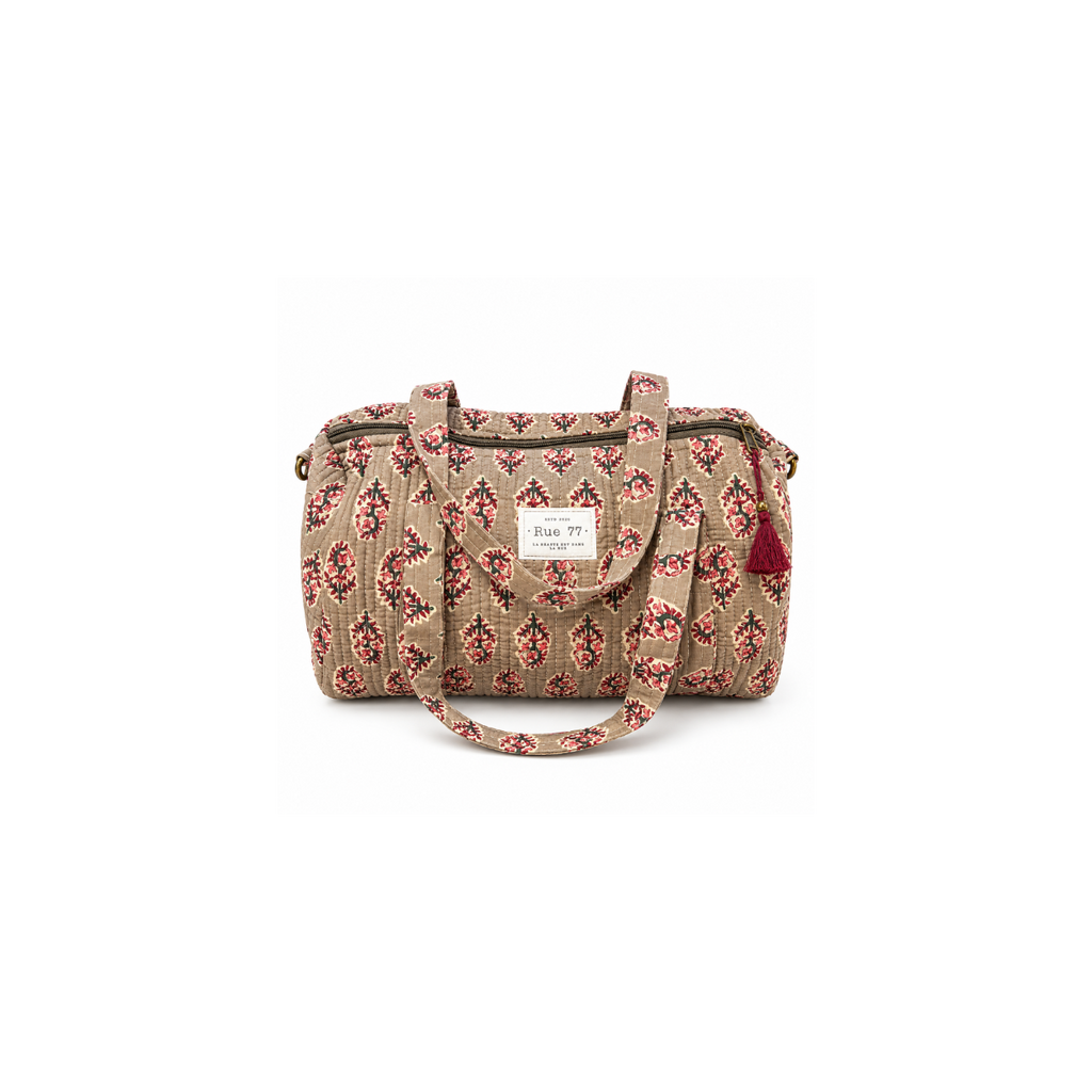 Bolsa EXTRAESCOLAR en block print de la India BEIGE